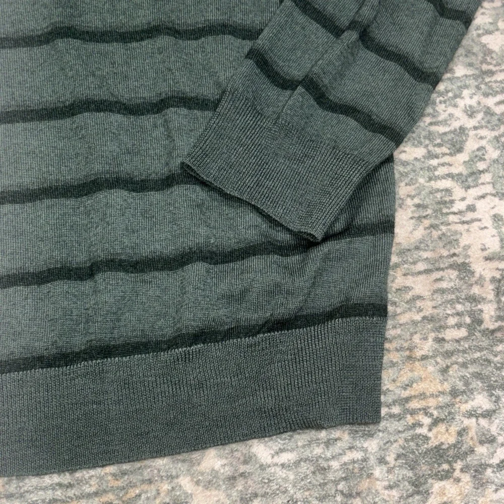 Banana Republic‎ Extra Fine Italian Merino Wool Sweater Vneck Green Striped XL
